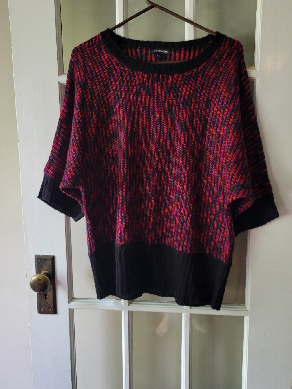 Notations SZ XL Acrylic Rusty Brown Red & Black Bat 1/2 Sleeve Sweater Pullover